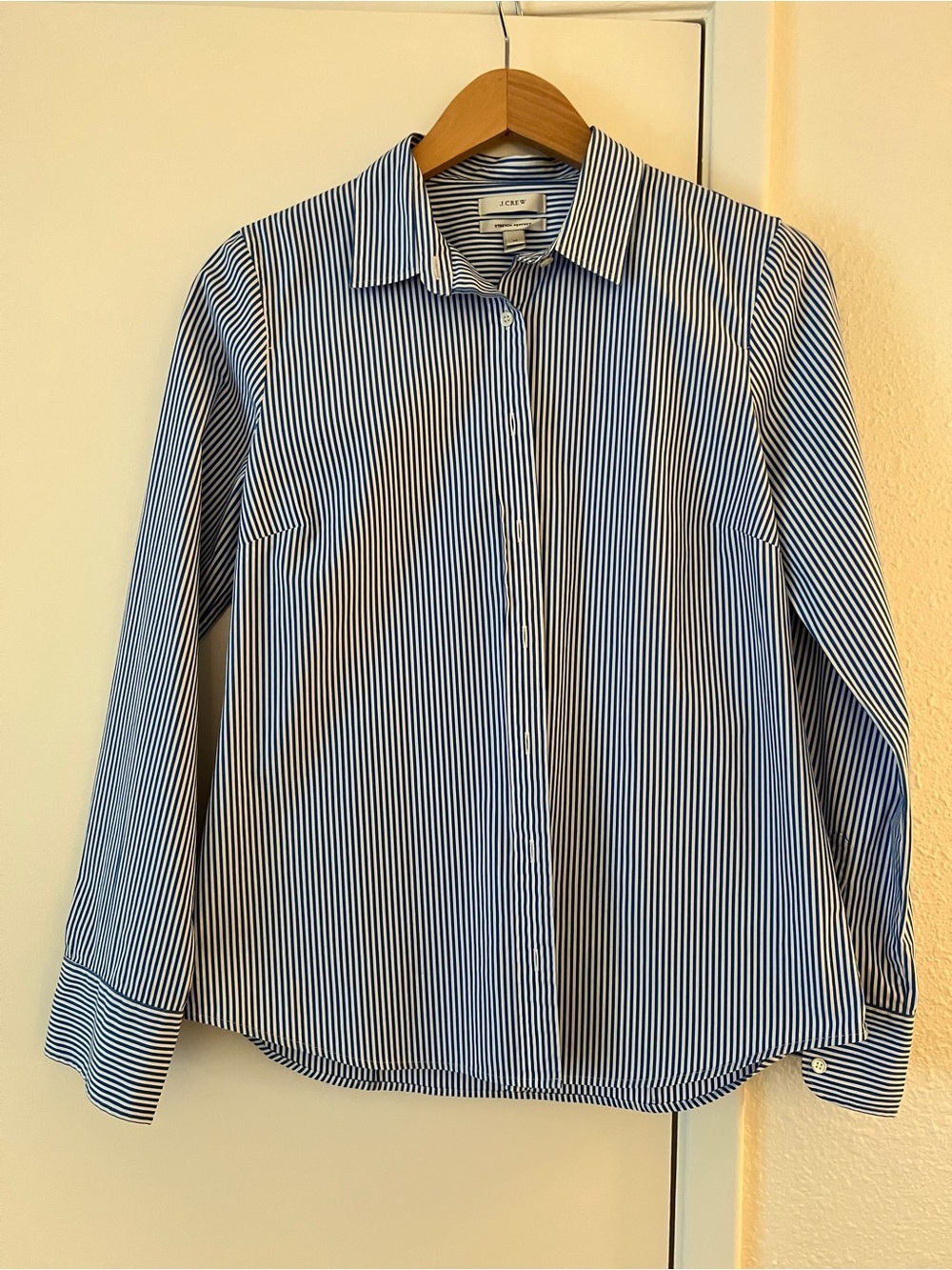 J. Crew Blue and White Striped Cotton Button-Down Shirt